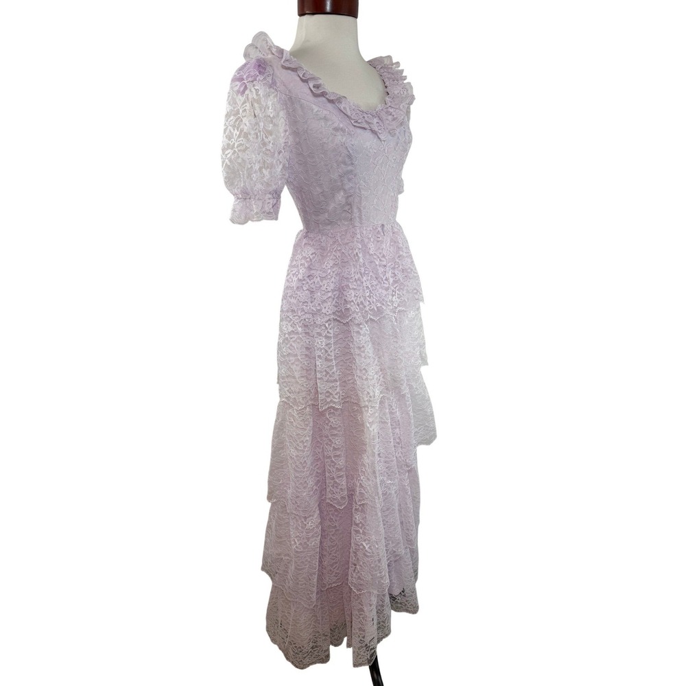 Vintage ILGWU Pink Lace Prairie Dress Made USA Coquette Fairycore Cottage 5 - Picture 7 of 16